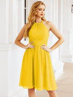 Baoleely Halter Chiffon Bridesmaid Dresses Short Sleeveless Formal Party Dress Open Back 28023
