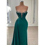 Sheath/column Green Beaded Strapless Long Prom Dress Evening Gowns