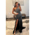 Sheath/column One Shoulder Beaded Black Prom Dress Evening Gowns