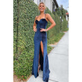 Sweetheart Spaghetti Straps Lace-Up Velvet Long Prom Evening Dress
