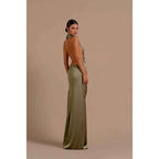 Unique Halter Pleats Backless Long Formal Party Dress