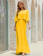 Sunnderly  Bridesmaid Dress Women Long Sleeve V-Neck Chiffon Formal Wedding Party Dress SY28018