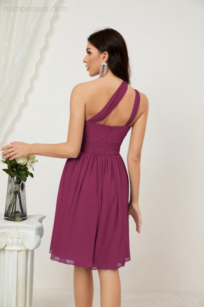 Baoleely Women Chiffon Short One Shoulder Bridesmaid Dress Formal Dresses for Party Homecoming 2804