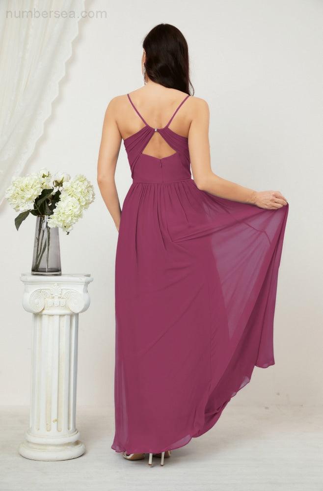 Baoleely  Neck Bridesmaid Dresses Chiffon Long Spaghetti A-line Formal Prom Gown for Wedding Party Evening 2801