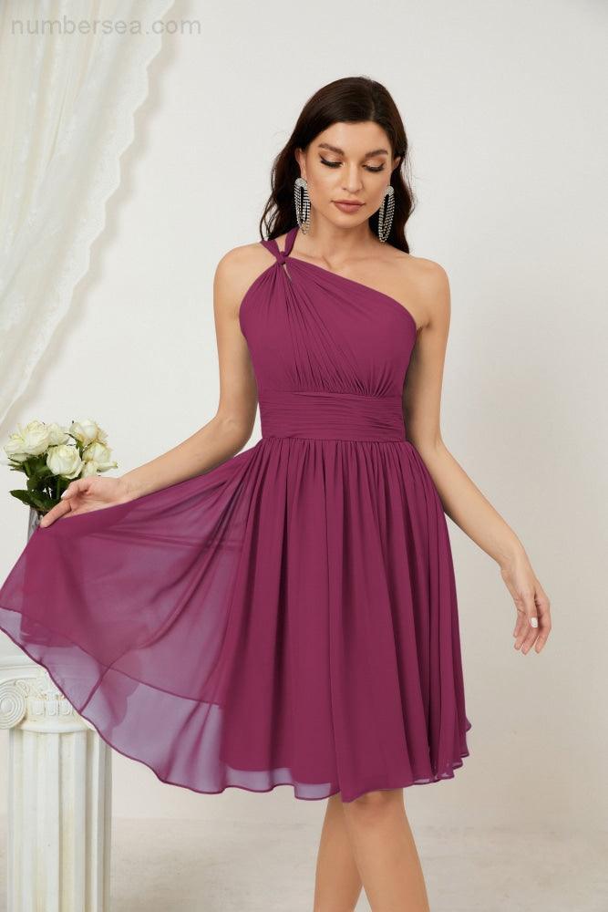 Baoleely Women Chiffon Short One Shoulder Bridesmaid Dress Formal Dresses for Party Homecoming 2804
