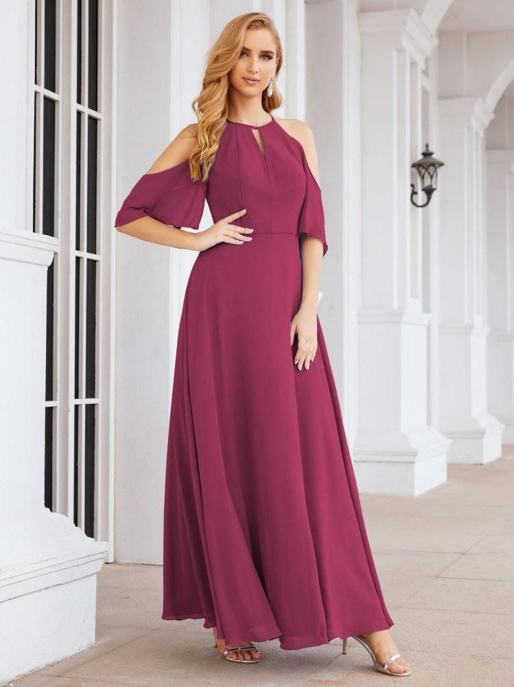 Numbersea Cold Shoulder Bridesmaid Dresses A-Line Long Formal Evening Gowns 28074
