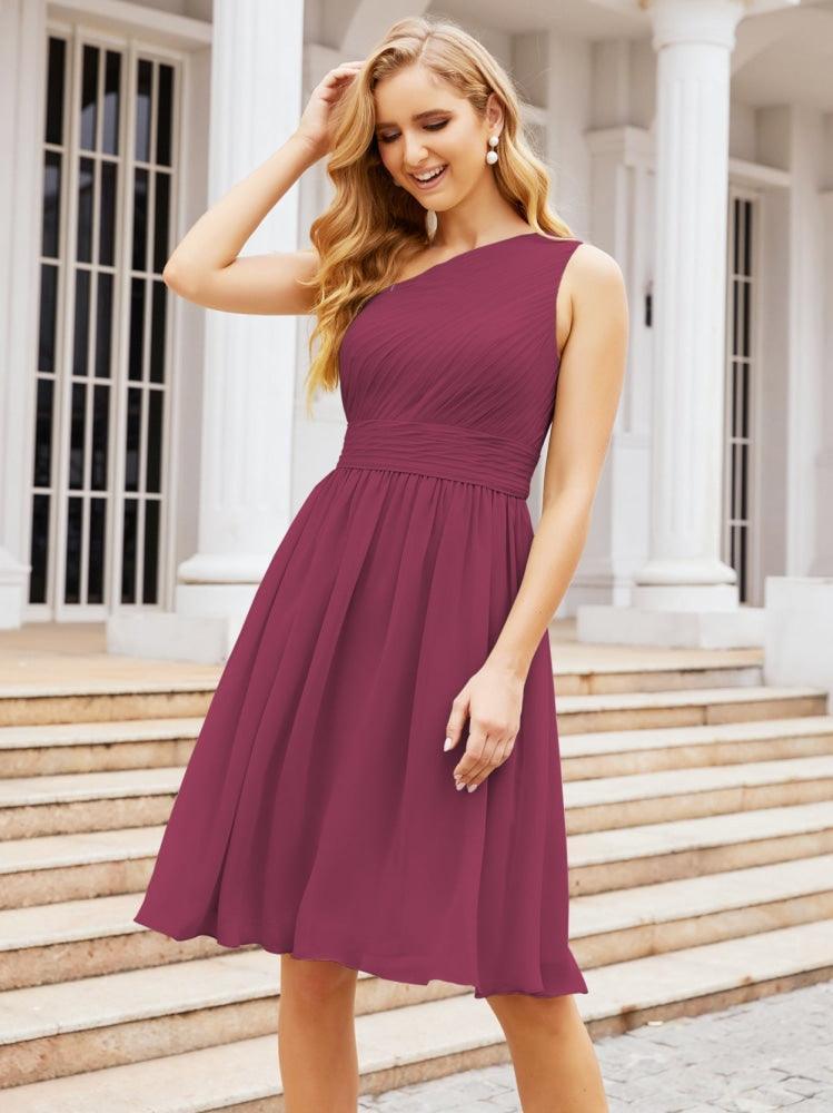 Homecoming Dress One Shoulder Pleated Short Formal Prom Gowns 28046