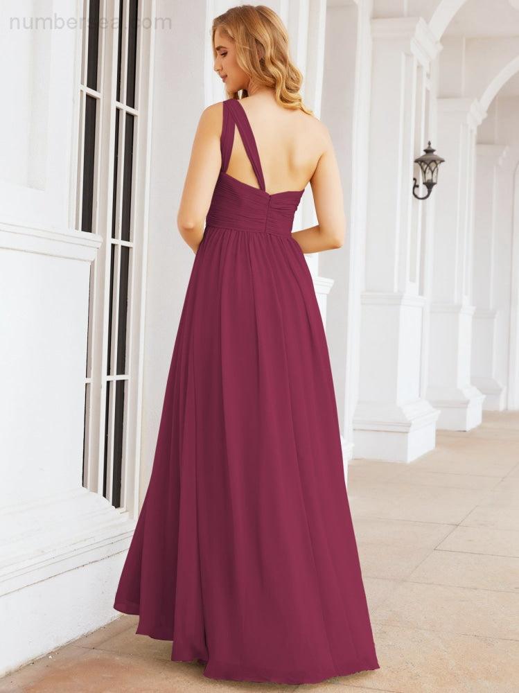 Numbersea One Shoulder Bridesmaid Dresses Long Maxi Formal Evening Party Prom Gowns 28061