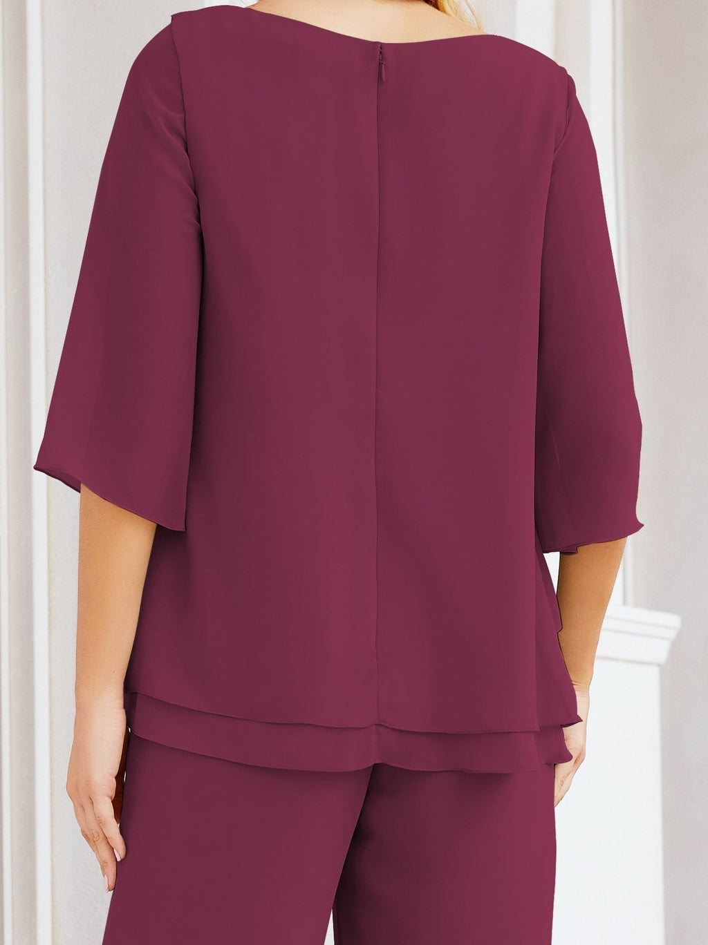 Sunnderly Elegant 2 Piece Mother of The Bride Dress Plus Size Pant Suits Ruffle Layers Sliver Housecoat SY28064