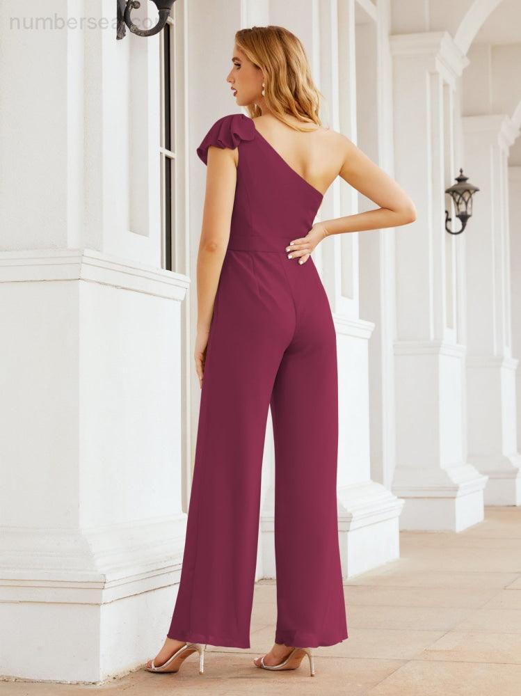 Numbersea Women's One Shoulder Long Jumpsuit Formal Evening Dress Long Bridesmaid Dresses Pants Wedding Party 28034