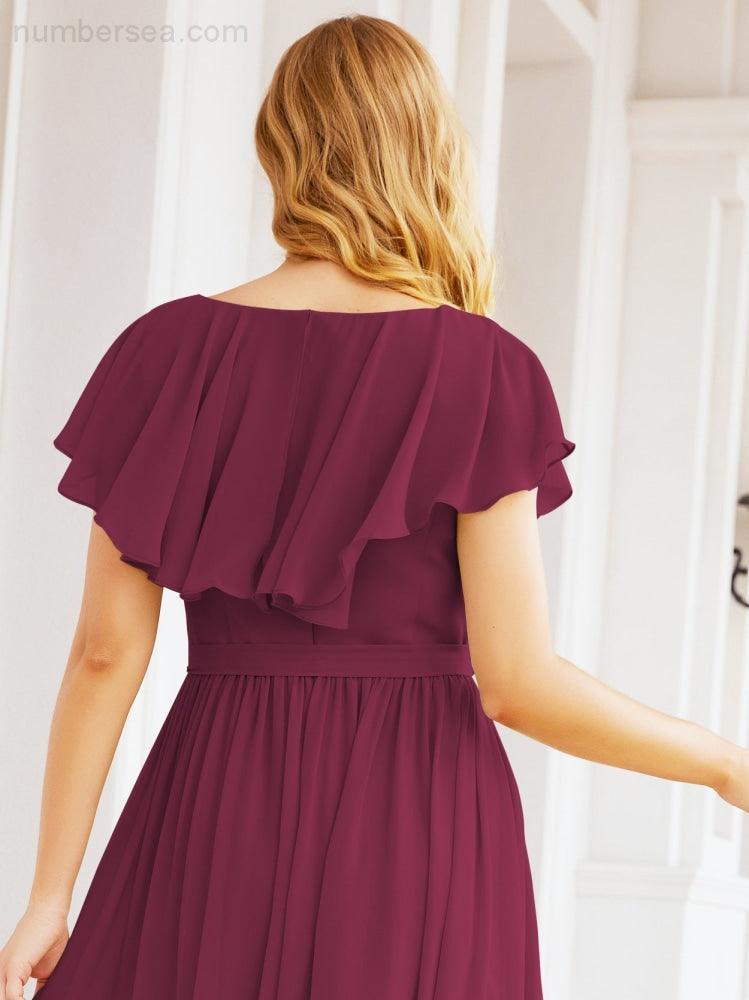 Bridesmaid Dresses with Flutter Sleeves Formal Evening Party Prom Gowns 28044