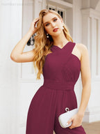 Numbersea Crisscross Neck Jumpsuit Formal Evening Dress Long Bridesmaid Dresses Bell-bottomed Pants 28033