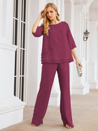 Sunnderly Elegant 2 Piece Mother of The Bride Dress Plus Size Pant Suits Ruffle Layers Sliver Housecoat SY28064
