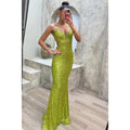 Sparkly Sequins Sheath Straps Glitter Long Prom Dress Evening Gowns