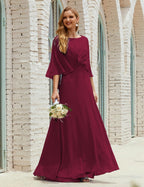 Sunnderly  Bridesmaid Dress Women Long Sleeve V-Neck Chiffon Formal Wedding Party Dress SY28018