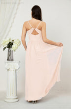 Baoleely  Neck Bridesmaid Dresses Chiffon Long Spaghetti A-line Formal Prom Gown for Wedding Party Evening 2801
