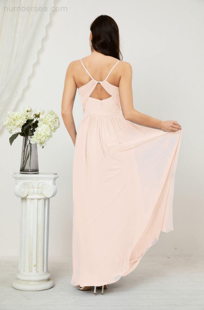 Baoleely  Neck Bridesmaid Dresses Chiffon Long Spaghetti A-line Formal Prom Gown for Wedding Party Evening 2801