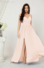 Baoleely  Neck Bridesmaid Dresses Chiffon Long Spaghetti A-line Formal Prom Gown for Wedding Party Evening 2801