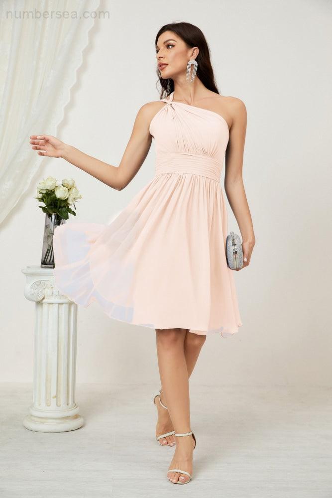Baoleely Women Chiffon Short One Shoulder Bridesmaid Dress Formal Dresses for Party Homecoming 2804