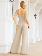 Numbersea Crisscross Neck Jumpsuit Formal Evening Dress Long Bridesmaid Dresses Bell-bottomed Pants 28033