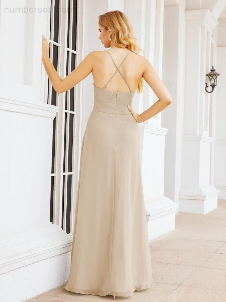 Numbersea Halter Bridesmaid Dresses with Pockets Sleeveless Formal Evening Party Prom Gowns  28055