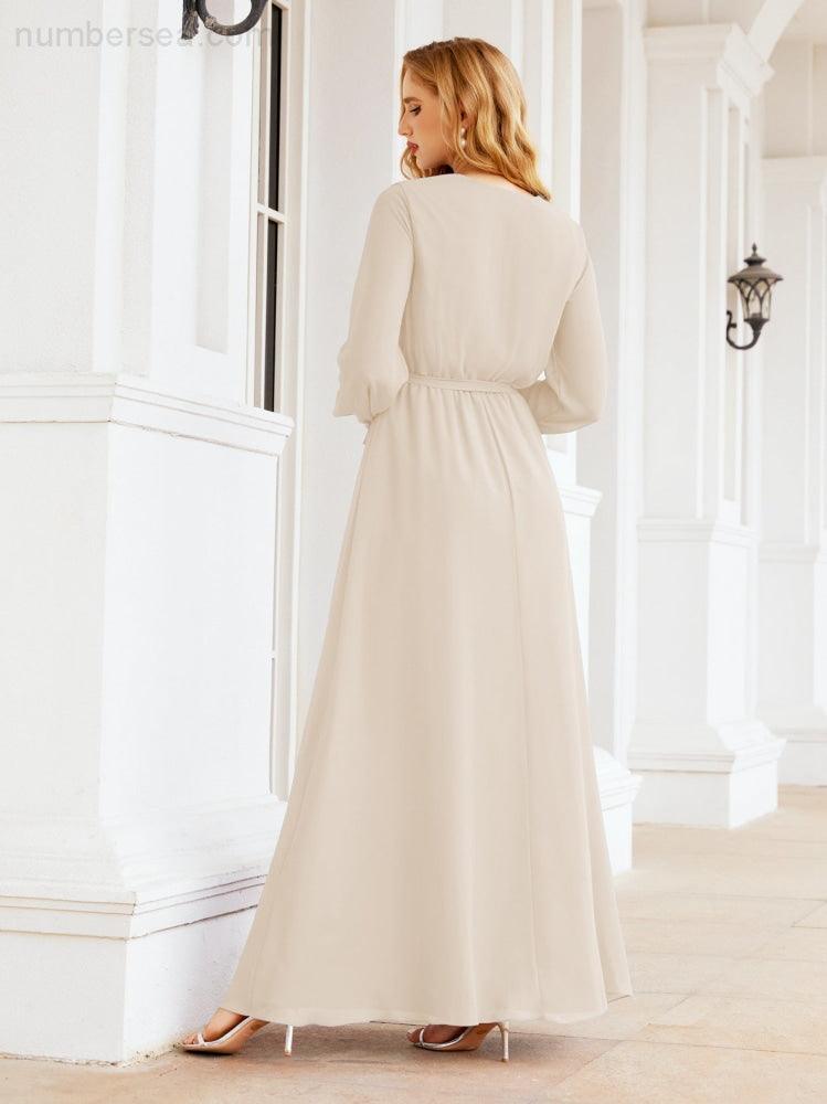 Numbersea Women's Chiffon Bridesmaid Dress A line Long Sleeves Formal Evening Prom Gown for Wedding Guest 28032