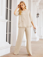 Sunnderly Elegant 2 Piece Mother of The Bride Dress Plus Size Pant Suits Ruffle Layers Sliver Housecoat SY28064