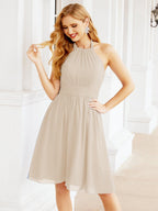 Baoleely Halter Chiffon Bridesmaid Dresses Short Sleeveless Formal Party Dress Open Back 28023