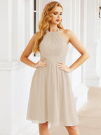 Baoleely Halter Chiffon Bridesmaid Dresses Short Sleeveless Formal Party Dress Open Back 28023