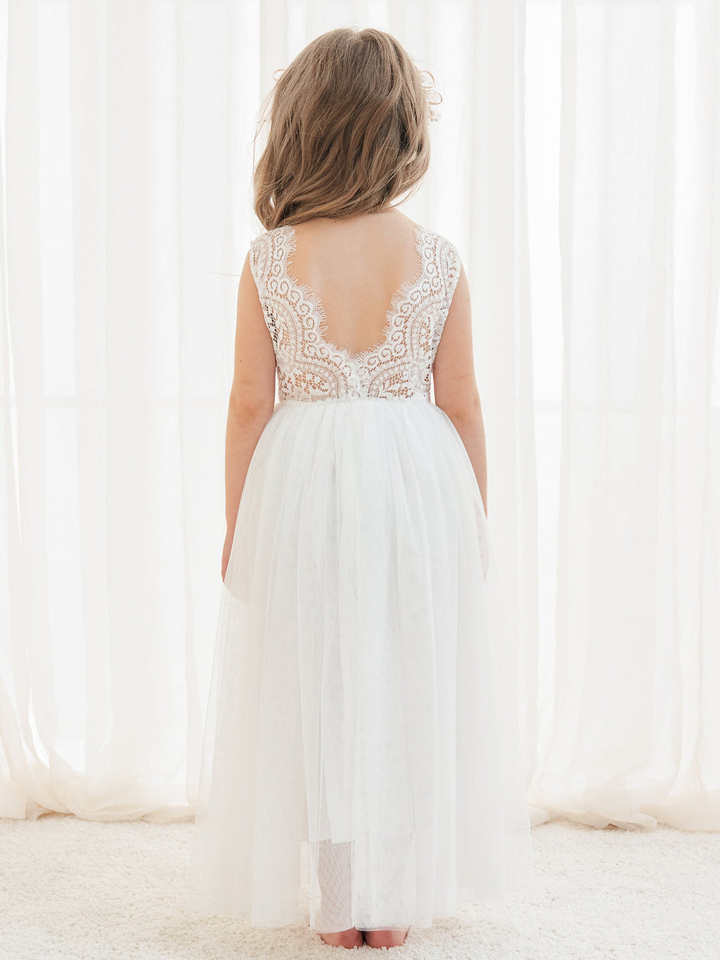 A-line Lace Tulle Ankle-length White Dress (2003227597)