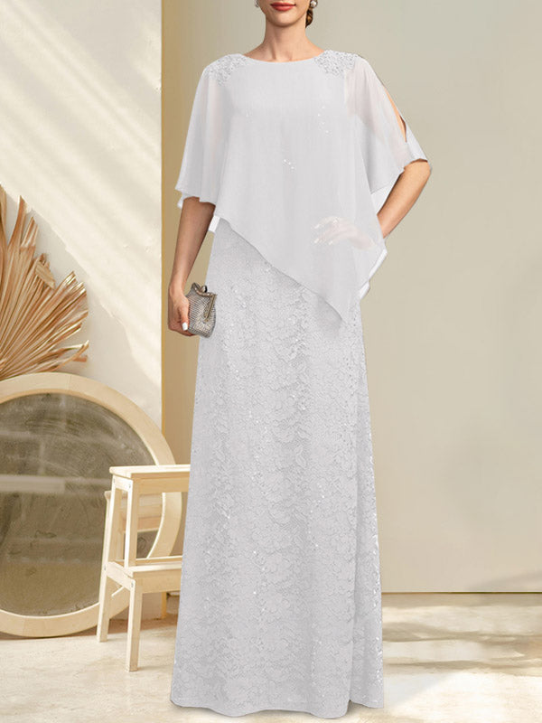 Sheath/Column Scoop Floor-Length Chiffon Lace Mother of the Bride Dress With Sequins Beading