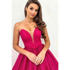 Plunging V-neck Fuchsia Vintage Prom Dress Glitter