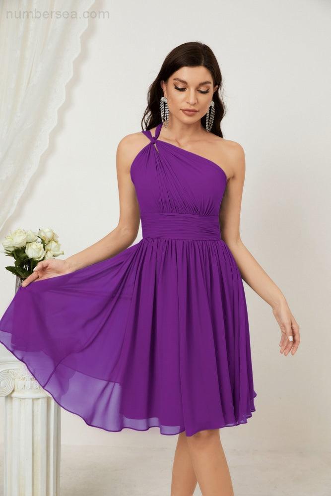 Baoleely Women Chiffon Short One Shoulder Bridesmaid Dress Formal Dresses for Party Homecoming 2804