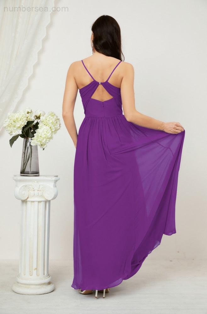 Baoleely  Neck Bridesmaid Dresses Chiffon Long Spaghetti A-line Formal Prom Gown for Wedding Party Evening 2801