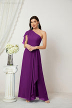 Numbersea  Chiffon Ruffled One Shoulder Long Bridesmaid Dresses A-line Formal Evening Gown Side Split 2809