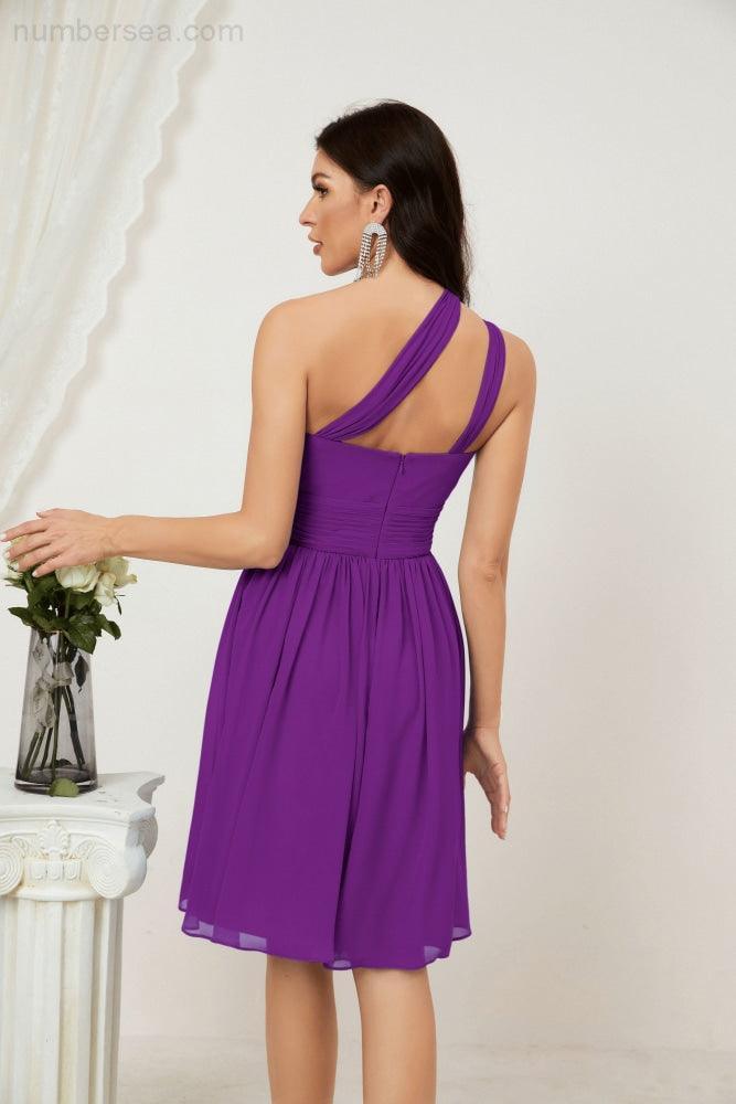 Baoleely Women Chiffon Short One Shoulder Bridesmaid Dress Formal Dresses for Party Homecoming 2804