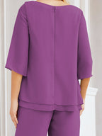 Sunnderly Elegant 2 Piece Mother of The Bride Dress Plus Size Pant Suits Ruffle Layers Sliver Housecoat SY28064