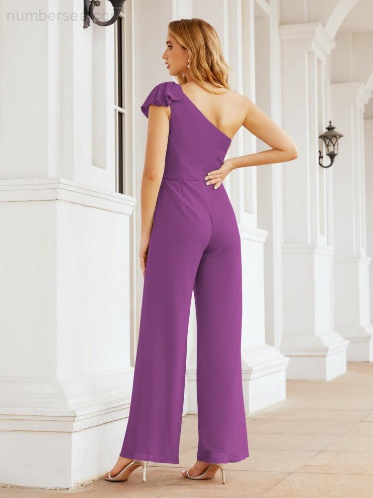 Numbersea Women's One Shoulder Long Jumpsuit Formal Evening Dress Long Bridesmaid Dresses Pants Wedding Party 28034