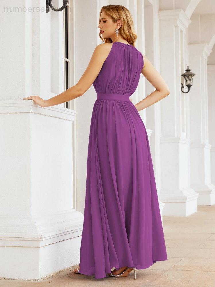 Numbersea Halter Bridesmaid Dress Empire Waist Formal Evening Prom Gown for Mother of The Bride 28030