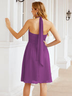 Baoleely Halter Chiffon Bridesmaid Dresses Short Sleeveless Formal Party Dress Open Back 28023