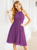 Baoleely Halter Chiffon Bridesmaid Dresses Short Sleeveless Formal Party Dress Open Back 28023