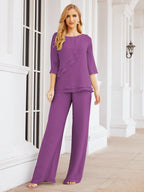 Sunnderly Elegant 2 Piece Mother of The Bride Dress Plus Size Pant Suits Ruffle Layers Sliver Housecoat SY28064
