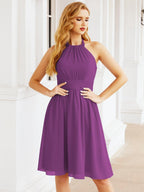 Baoleely Halter Chiffon Bridesmaid Dresses Short Sleeveless Formal Party Dress Open Back 28023