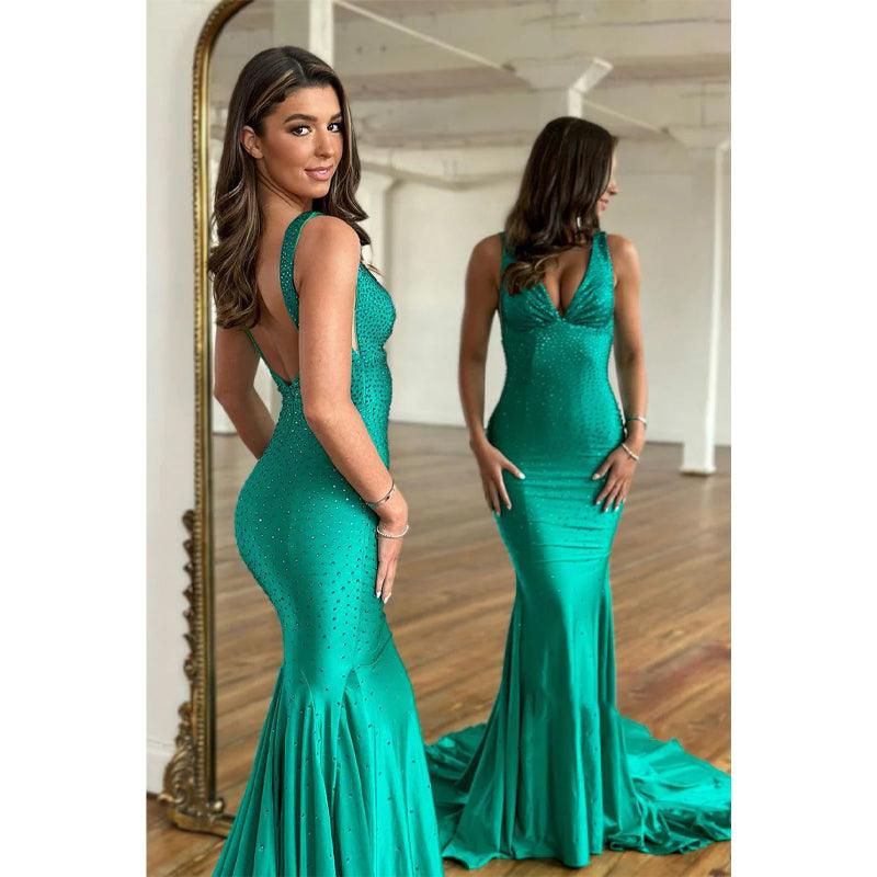 Sexy V Neck Beads Mermaid Prom Dress for Women
