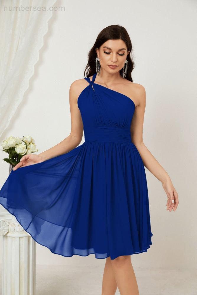Baoleely Women Chiffon Short One Shoulder Bridesmaid Dress Formal Dresses for Party Homecoming 2804