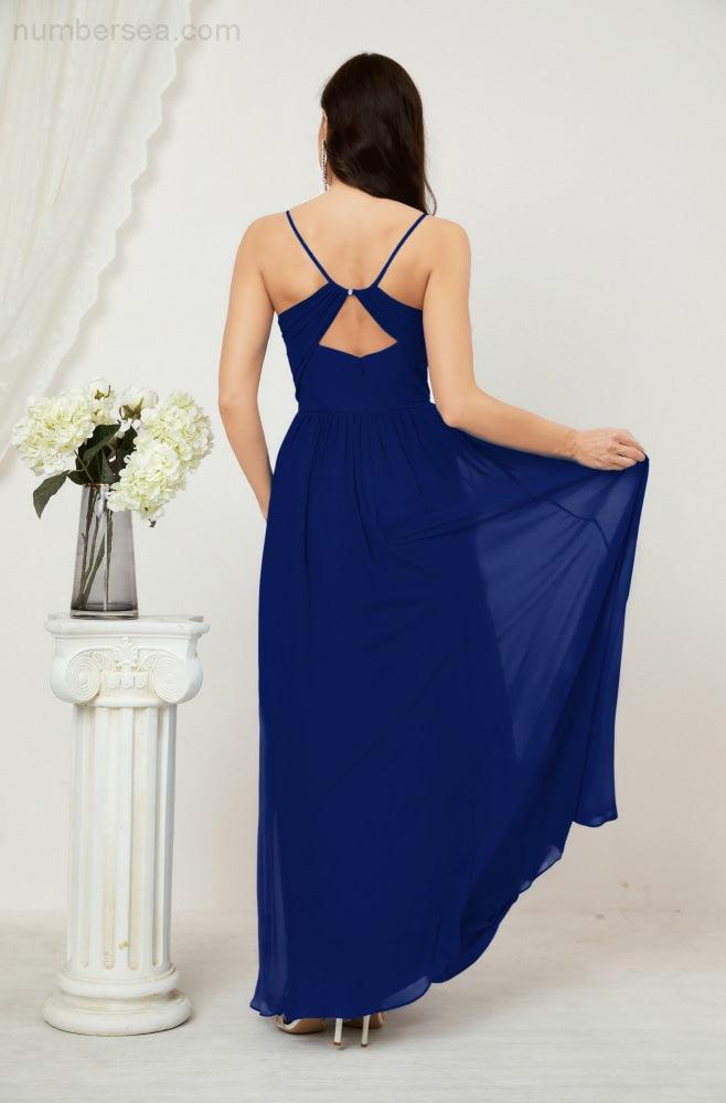 Baoleely  Neck Bridesmaid Dresses Chiffon Long Spaghetti A-line Formal Prom Gown for Wedding Party Evening 2801