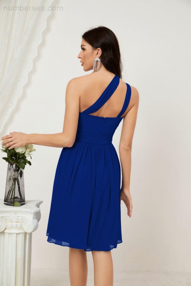 Baoleely Women Chiffon Short One Shoulder Bridesmaid Dress Formal Dresses for Party Homecoming 2804