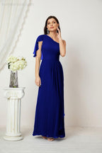 Numbersea  Chiffon Ruffled One Shoulder Long Bridesmaid Dresses A-line Formal Evening Gown Side Split 2809