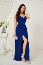 Baoleely  Neck Bridesmaid Dresses Chiffon Long Spaghetti A-line Formal Prom Gown for Wedding Party Evening 2801