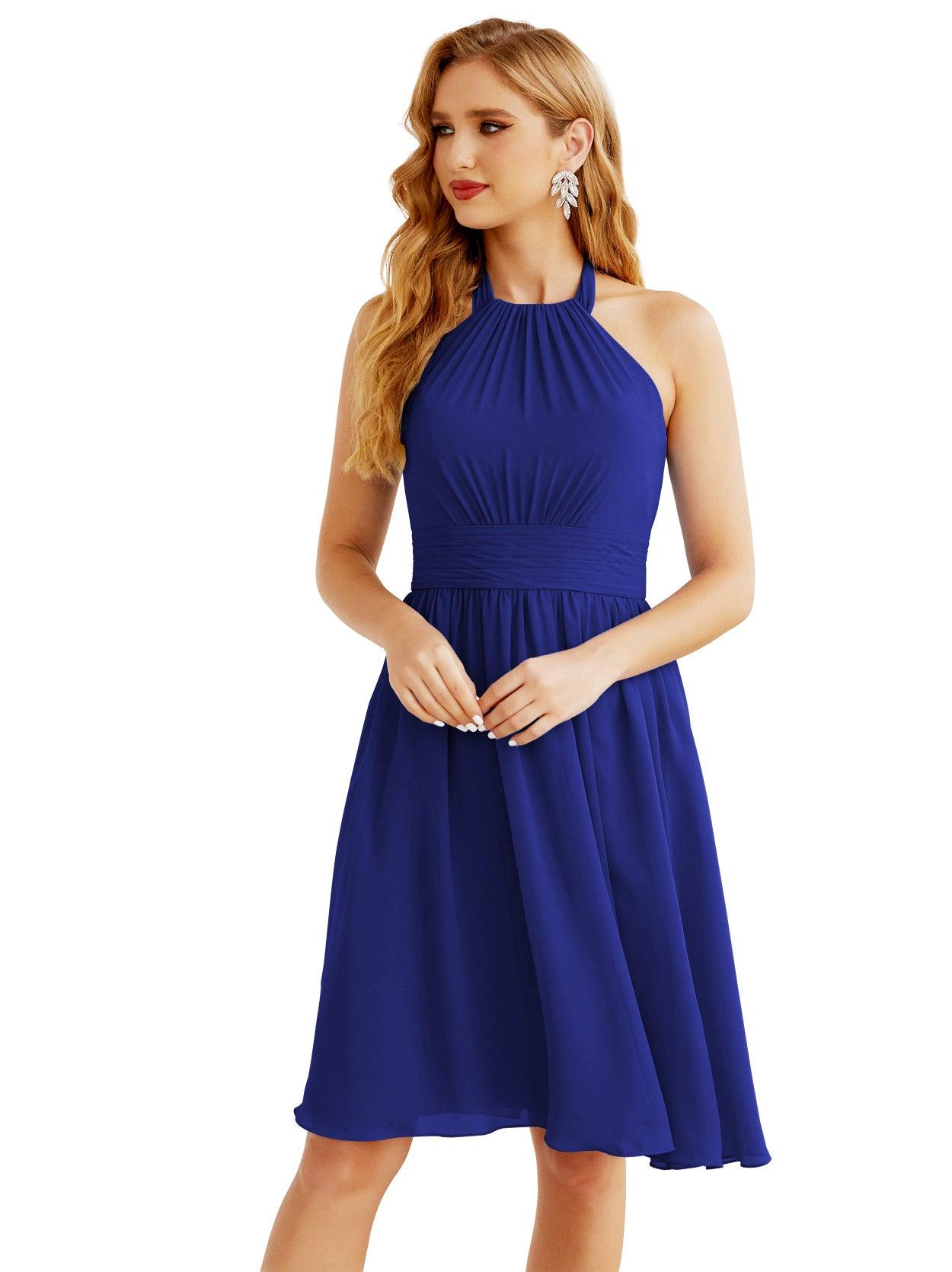 Baoleely Halter Chiffon Bridesmaid Dresses Short Sleeveless Formal Party Dress Open Back 28023